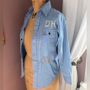 Vintage Hand Embroidered Button-Up Shirt, XS